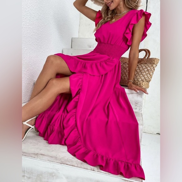 SHEIN Dresses & Skirts - Shirred Waist Ruffle Tulip Hem Dress Size: Large US: 8/10 EU 40/42